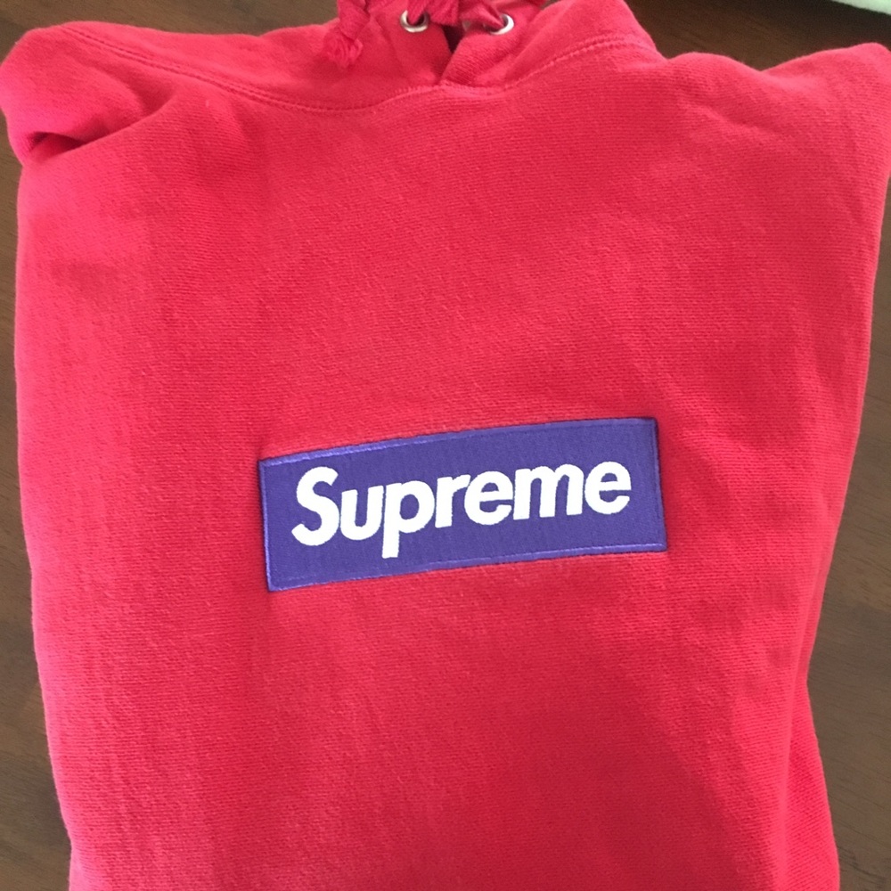 Supreme purple red box logo hoodie large